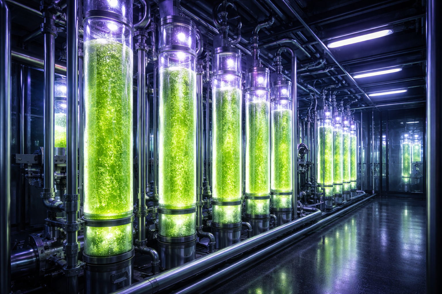 Groene algenkweek in futuristische bioreactoren